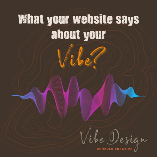Instagram Post - "Text reading 'What your website says about your Vibe?' with colorful wave design and 'Vibe Design' at the bottom on a dark background."