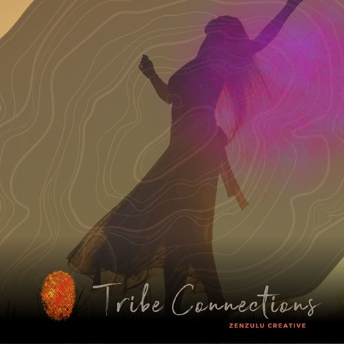 Instagram post - Silhouette of a person dancing with arms raised against a colorful abstract background, with the text "Tribe Connections" and "Zenzulu Creative" at the bottom.